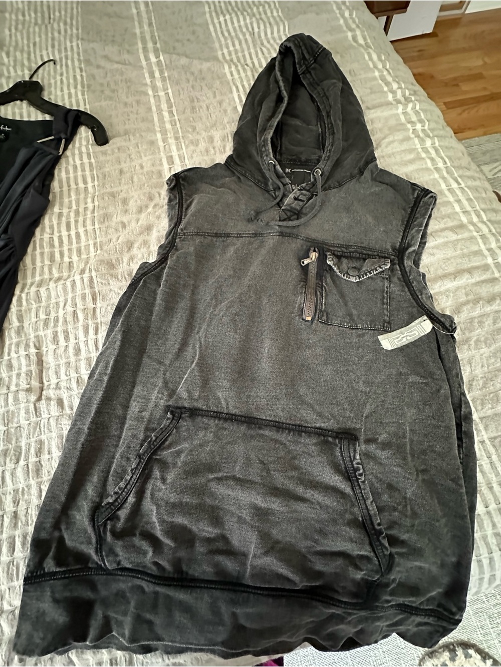 INC International Concepts Washed Charcoal Sleeveless Hoodie